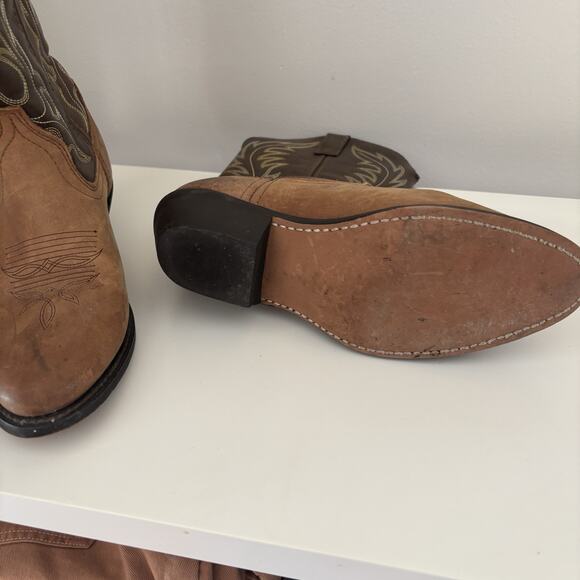 Laredo Women's Size 7 Lea Vamp Fox Brown Leather Cowboy Cowgirl Boots - Picture 4 of 5